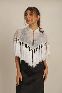 ZAZA BEADED/TASSEL CAPE -WHITE