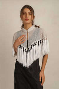 ZAZA BEADED/TASSEL CAPE -WHITE