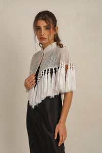 ZAZA BEADED/TASSEL CAPE -WHITE