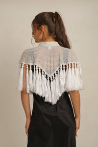 ZAZA BEADED/TASSEL CAPE -WHITE