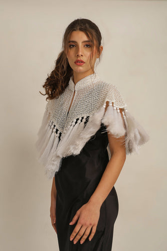 ZAZA BEADED/TASSEL CAPE -WHITE