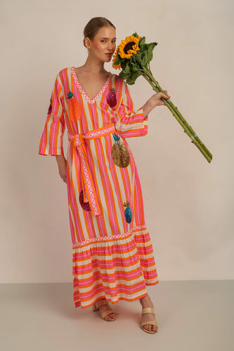 MALTA STRIPES MAXI DRESS w FLOUNCE
