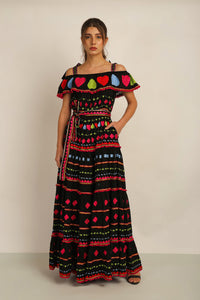 HATI ANGEL OFF SHOULDER DRESS -  BLK/MLT
