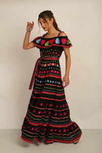 HATI ANGEL OFF SHOULDER DRESS -  BLK/MLT