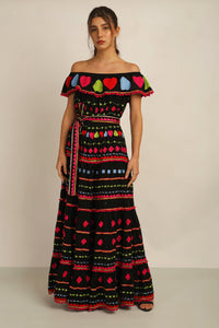 HATI ANGEL OFF SHOULDER DRESS -  BLK/MLT