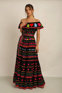HATI ANGEL OFF SHOULDER DRESS -  BLK/MLT
