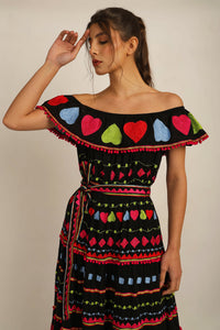 HATI ANGEL OFF SHOULDER DRESS -  BLK/MLT