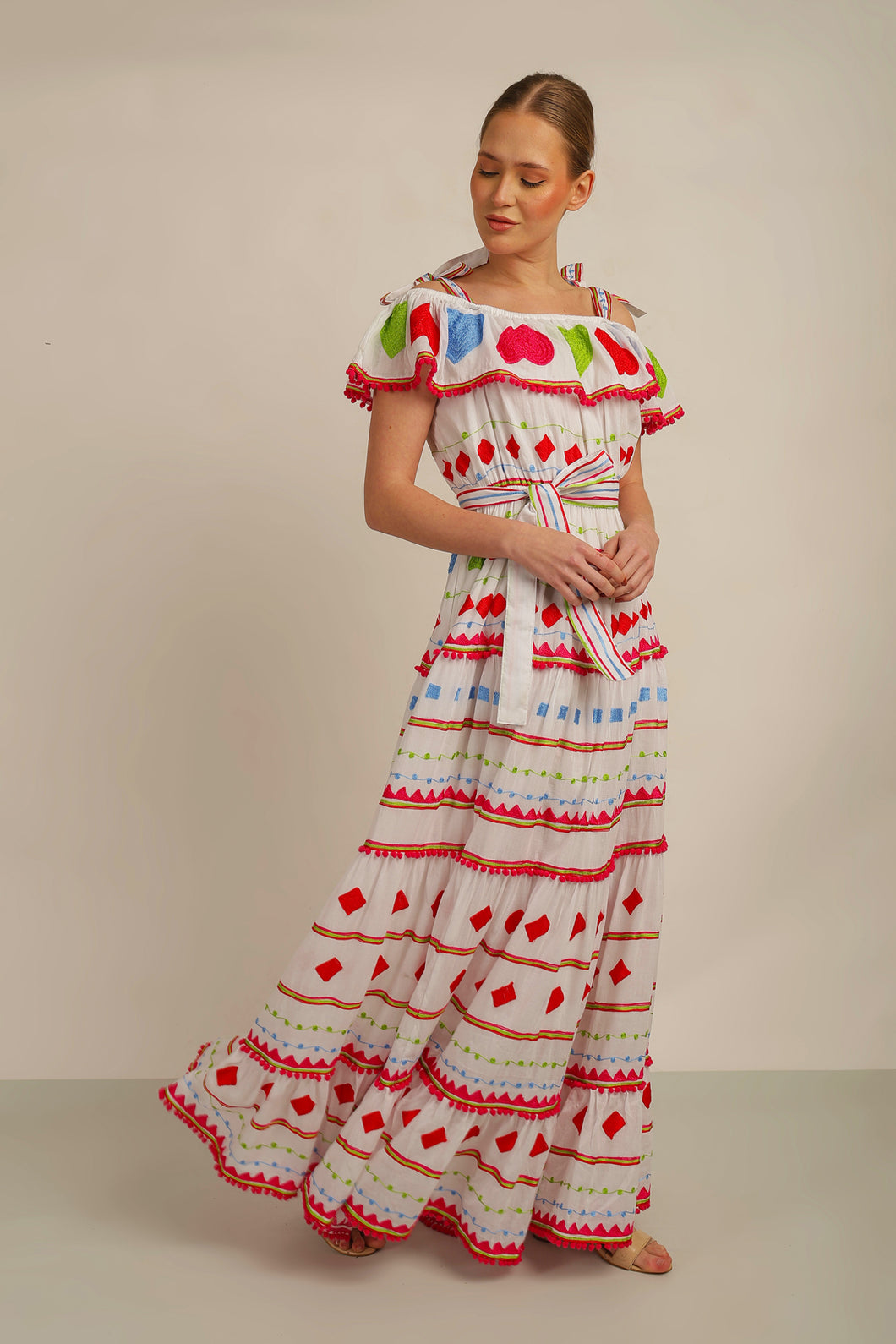 HATI ANGEL OFF SHOULDER DRESS - WHT/MLT
