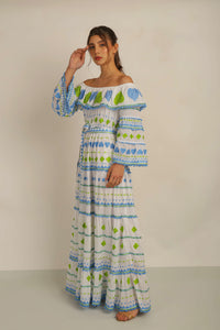 HATI ANGEL OFF SHOULDER DRESS WITH SLV- WHT/BLU