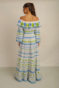 HATI ANGEL OFF SHOULDER DRESS WITH SLV- WHT/BLU