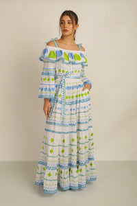 HATI ANGEL OFF SHOULDER DRESS WITH SLV- WHT/BLU