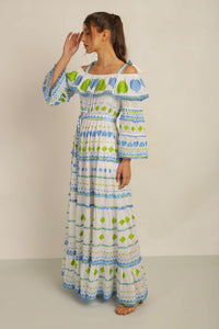 HATI ANGEL OFF SHOULDER DRESS WITH SLV- WHT/BLU