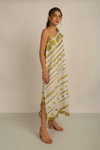 Load image into Gallery viewer, HATI ONE SHLDER DRESS w SASH- WHITE/GOLD