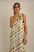 Load image into Gallery viewer, HATI ONE SHLDER DRESS w SASH- WHITE/GOLD