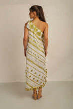 Load image into Gallery viewer, HATI ONE SHLDER DRESS w SASH- WHITE/GOLD