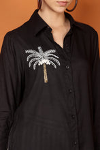 Load image into Gallery viewer, DUBAI PALM BLACK SHIRT w SINGLE SEQUIN PALM