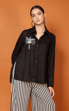 Load image into Gallery viewer, DUBAI PALM BLACK SHIRT w SINGLE SEQUIN PALM