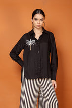 Load image into Gallery viewer, DUBAI PALM BLACK SHIRT w SINGLE SEQUIN PALM
