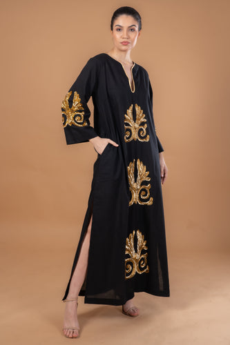 VICKY SIMONE MAXI DRESS BLACK  GOLD SEQUINS