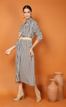 Load image into Gallery viewer, DUBAI STRIPES SHIRT DRESS, BELT, SINGLE SEQUIN PALM