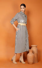 Load image into Gallery viewer, DUBAI STRIPES SHIRT DRESS, BELT, SINGLE SEQUIN PALM