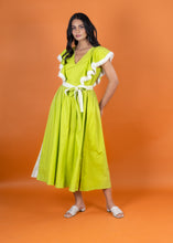 Load image into Gallery viewer, POPPY FRILL SLV DR W LACE SASH BELT LIME