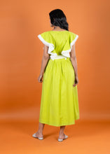 Load image into Gallery viewer, POPPY FRILL SLV DR W LACE SASH BELT LIME