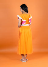 Load image into Gallery viewer, POPPY FRILL SLV DR w LACE sash belt  TANGERINE