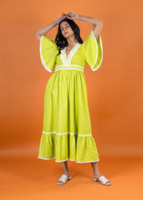 Load image into Gallery viewer, POPPY V NECK DRESS w FLOUNCE SLV LIME