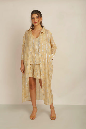 SUN LUREX SHIRT DRESS WITH SASH BELT