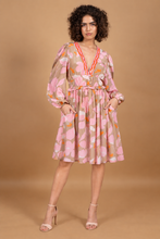 Load image into Gallery viewer, CAMEL FLOWER V NECK SHORT DRESS BEADED