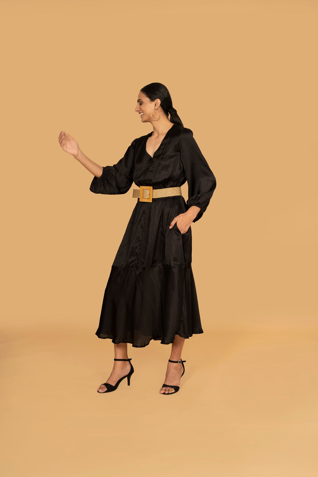 black dress with belt AUDREY BLACK DRESS w BELT