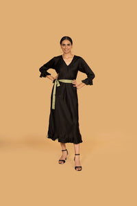 AUDREY BLACK BIAS CUT DRESS w SASH BELT