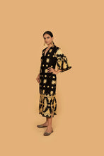 Load image into Gallery viewer, ATHENA MIDI DRESS BLACK WITH GOLD EMBROIDERY