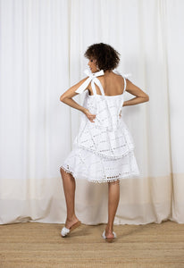 HEIDY 3-Tier White Short Dress