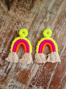 Lime Pink Rainbow Stud Earrings