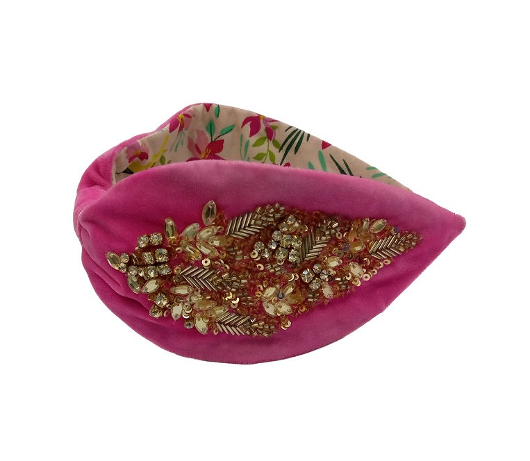 Beautifully crafted Headband - Pink with gold sequins